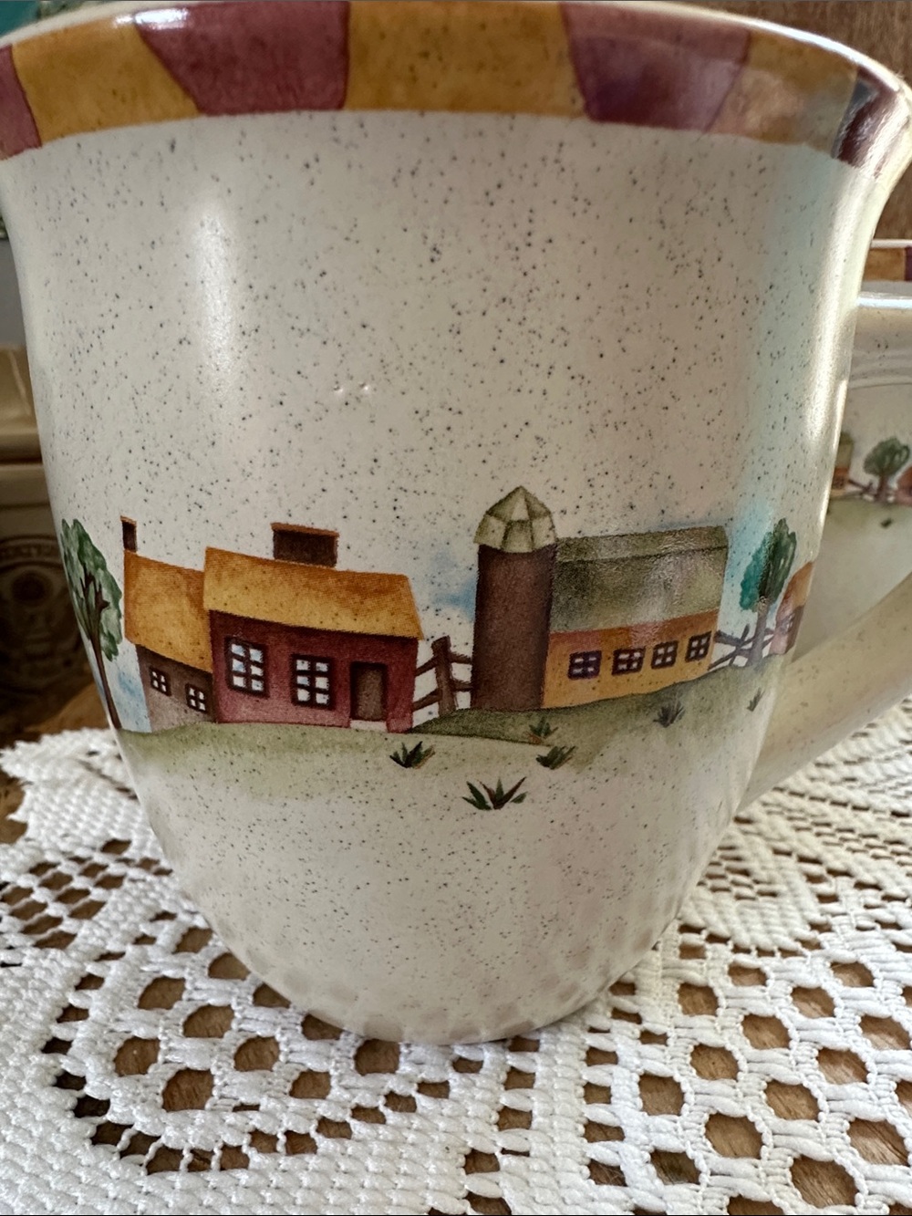 Boyds Bears Cream Village Accent Mug with Red & Gold Rim